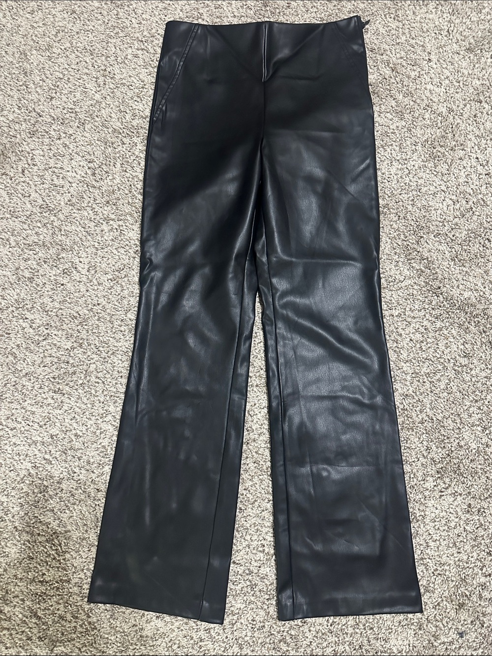 Zara Black Faux Leather Straight-Leg Pants